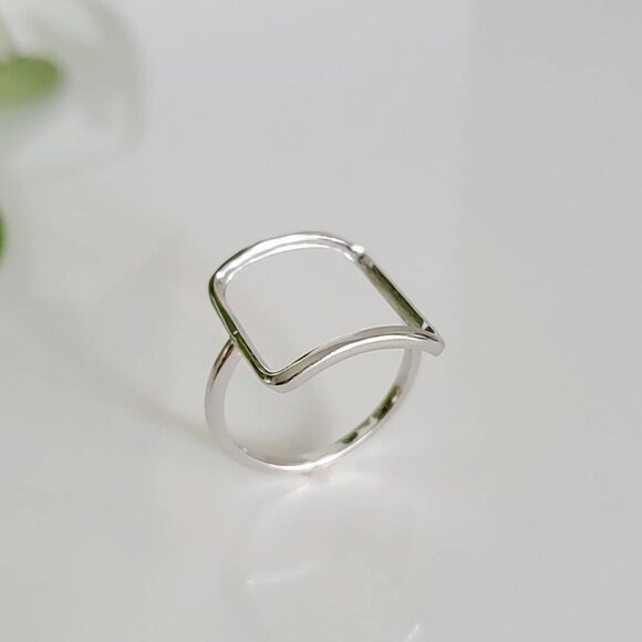 Sterling Silver Square Ring, Open Square Ring, Large Square Ring, Stack Ring, - Picture 4 of 8